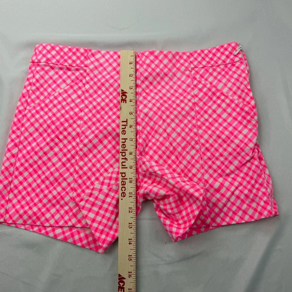 Lilly Pulitzer Callahan Shorts Women 6 Pink Gingham Check Neon Side Zip Stretch